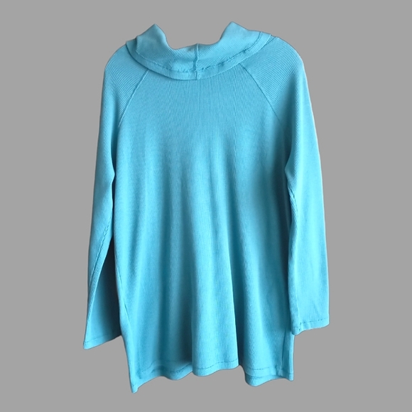 Suzanne Betro Aqua Open Split Cowl Neck Sweater - Picture 2 of 5